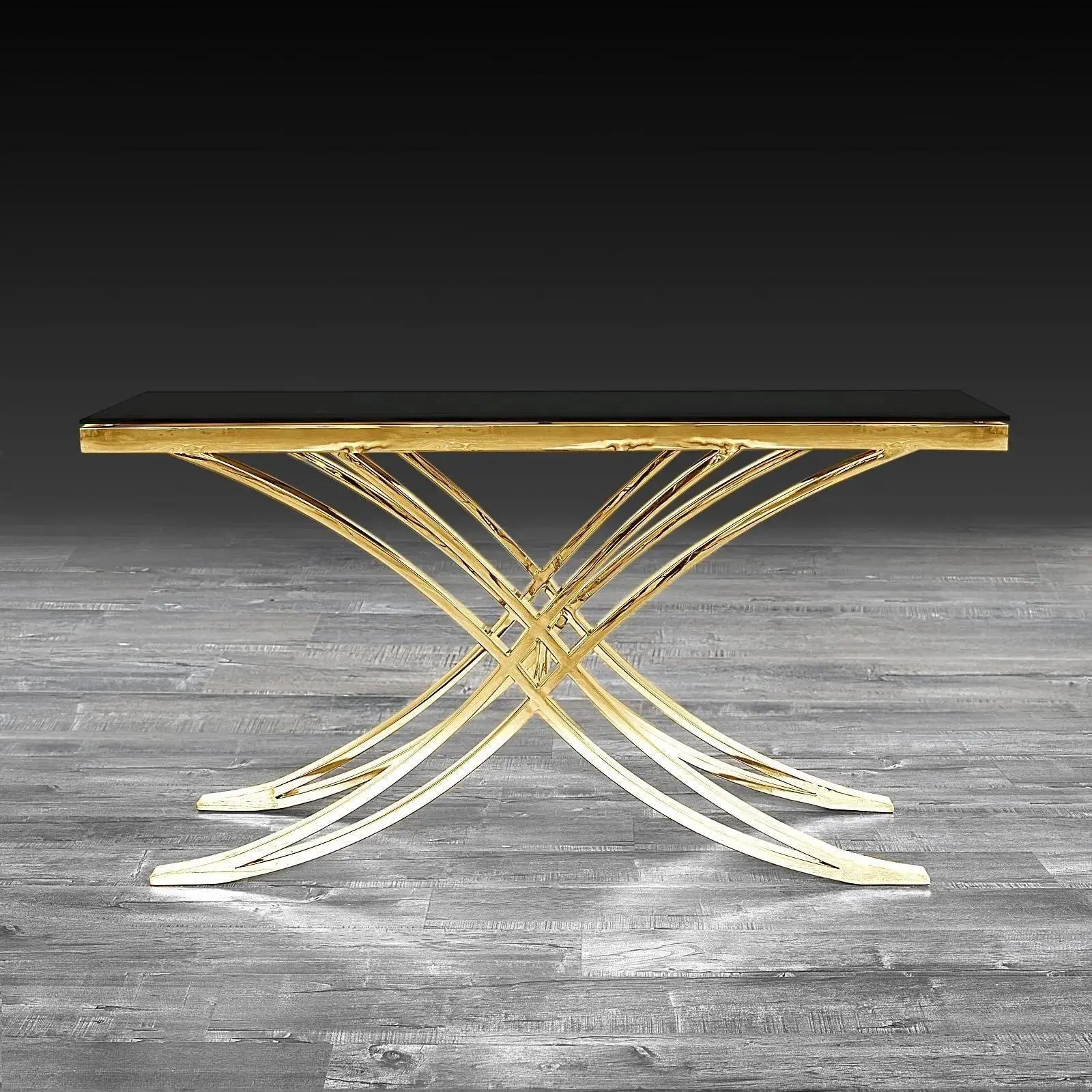 Valora Titanium Gold Polished Stainless Steel Base Roberto Grassie Console Table