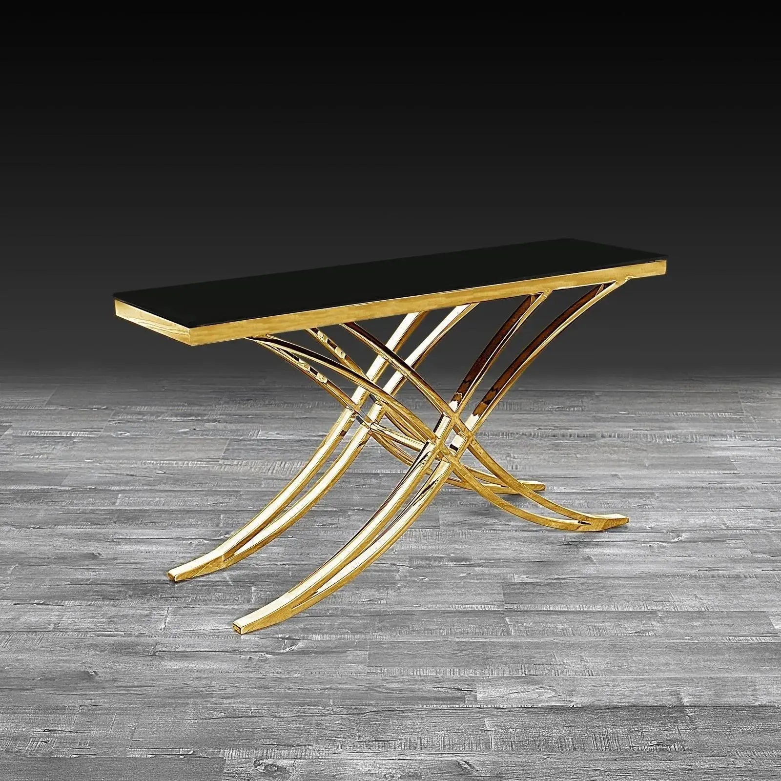 Valora Titanium Gold Polished Stainless Steel Base Roberto Grassie Console Table