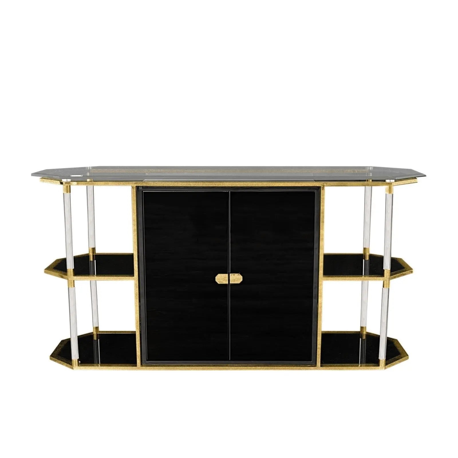 Varossi Brushed Titanium Gold Polished Stainless Steel Base Buffet