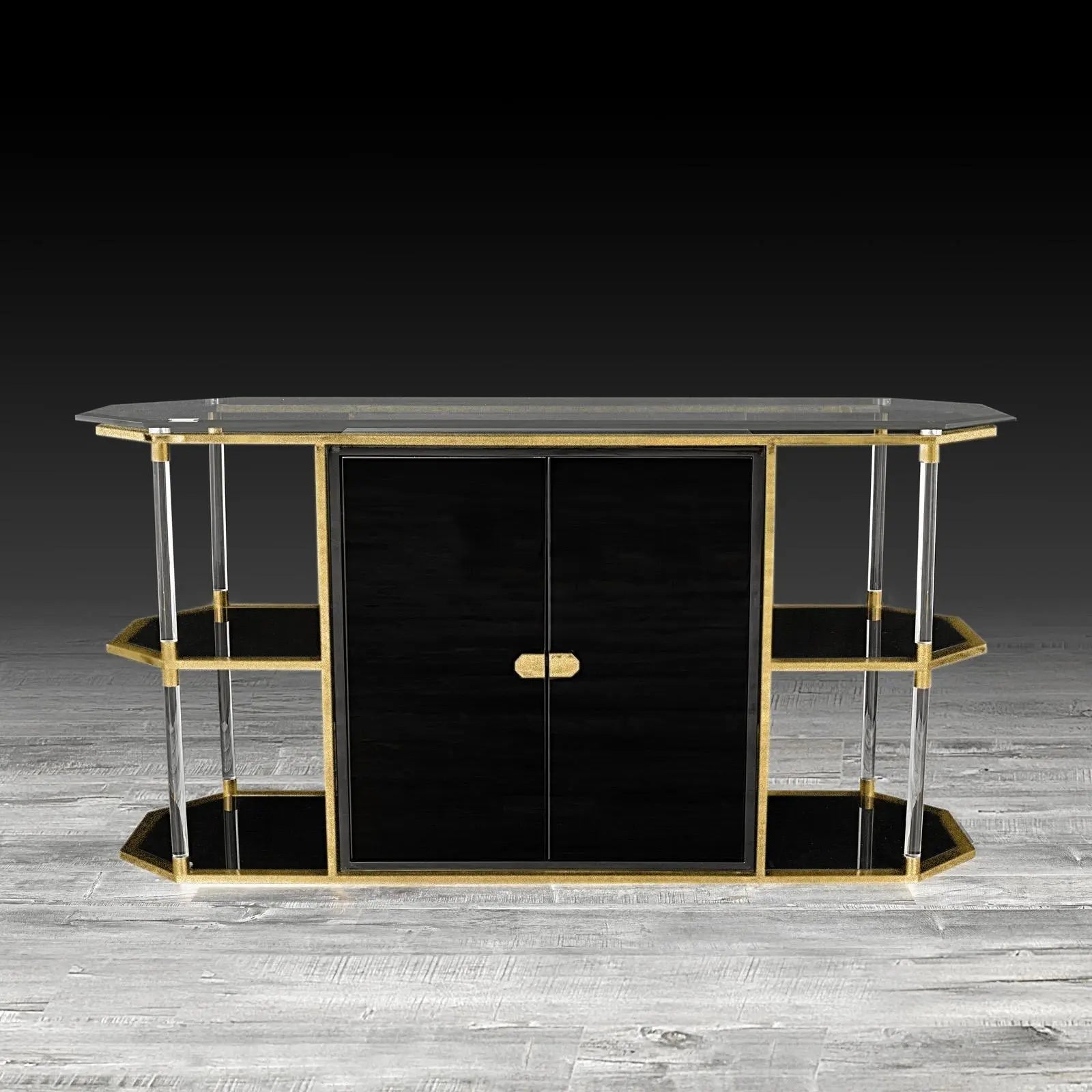 Varossi Brushed Titanium Gold Polished Stainless Steel Base Modern Buffet