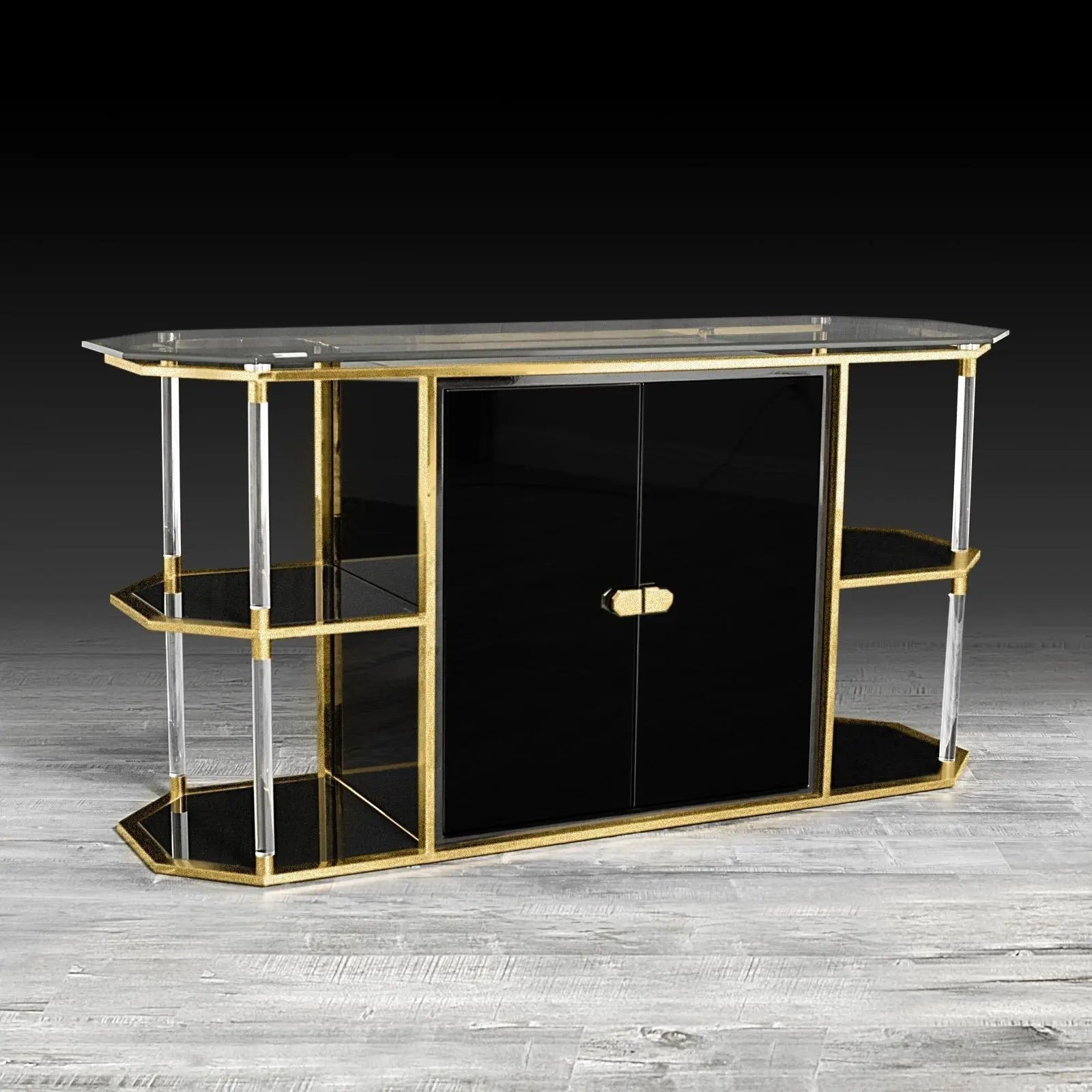 Varossi Brushed Titanium Gold Polished Stainless Steel Base Stylish Buffet