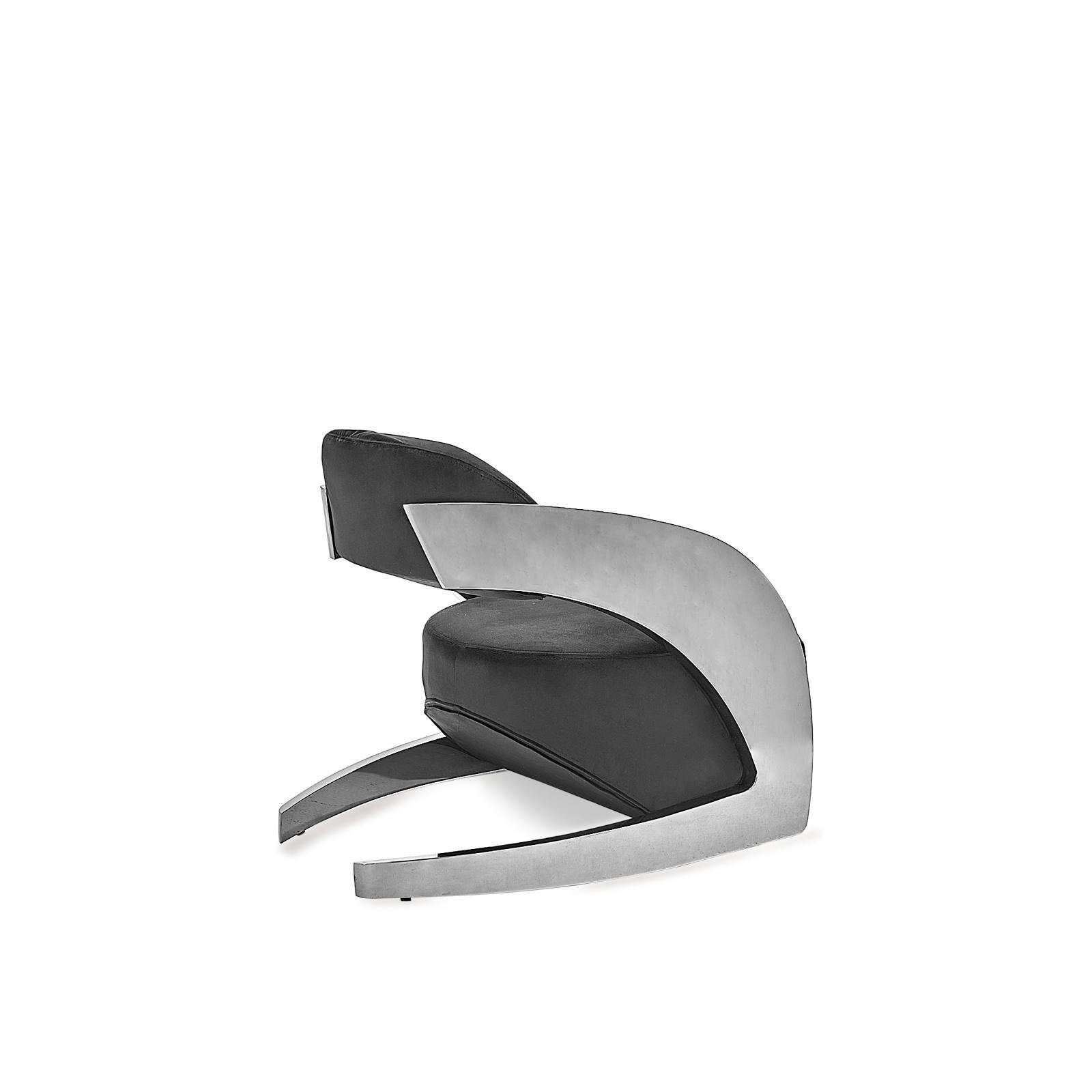 Zetta Polished Stainless Steel Base Black Velvet Luxury Accent Chair RG