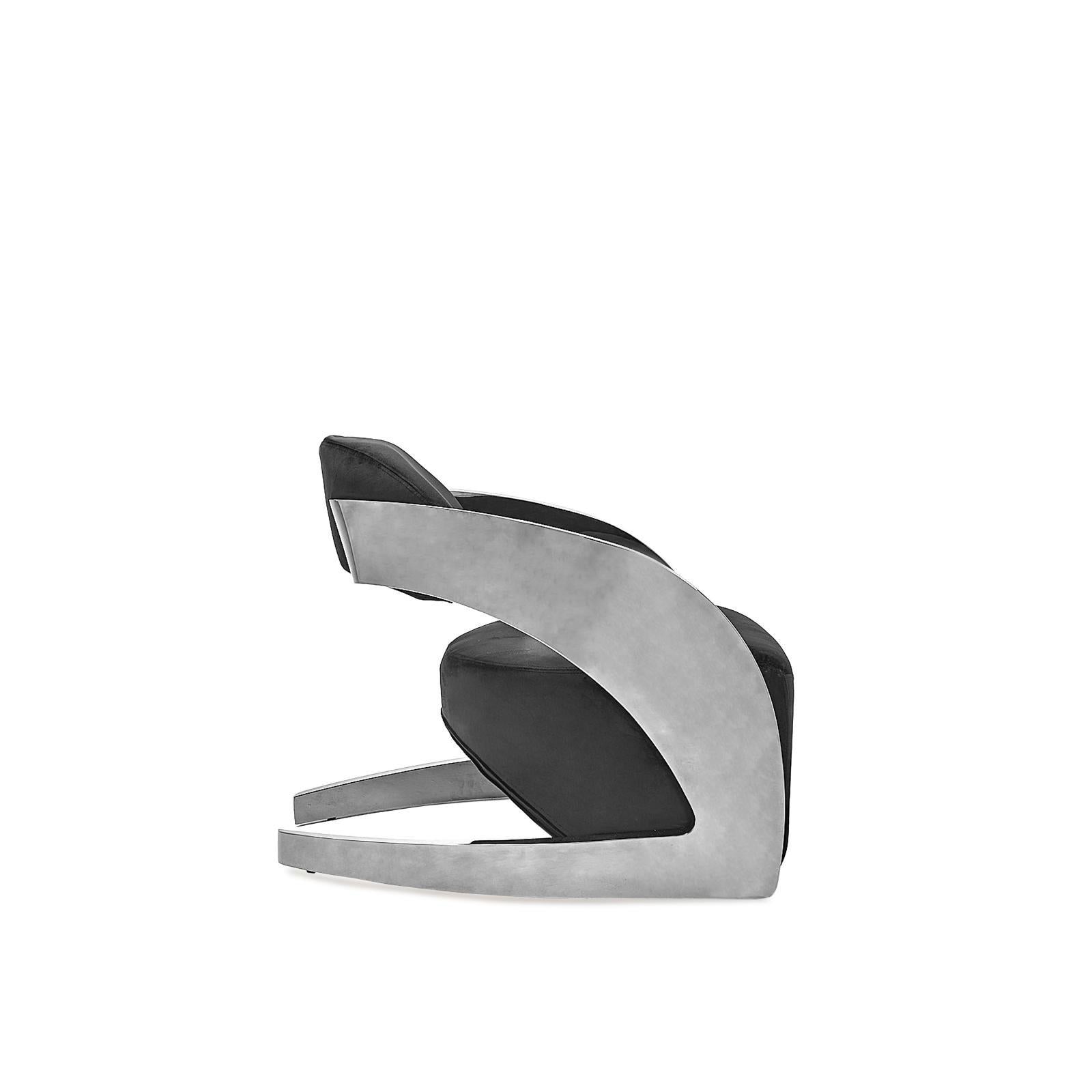 Zetta Polished Stainless Steel Base Black Velvet Roberto Grassie Accent Chair RG
