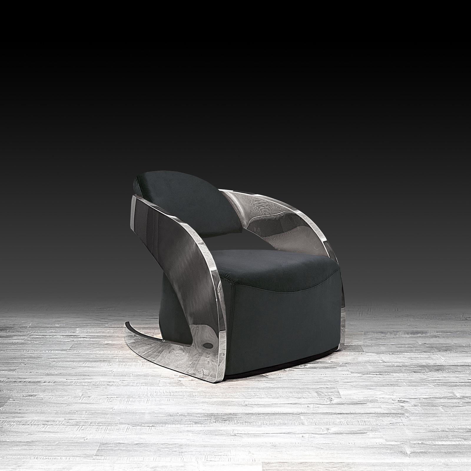 Zetta Polished Stainless Steel Base Black Velvet Stylish Accent Chair RG