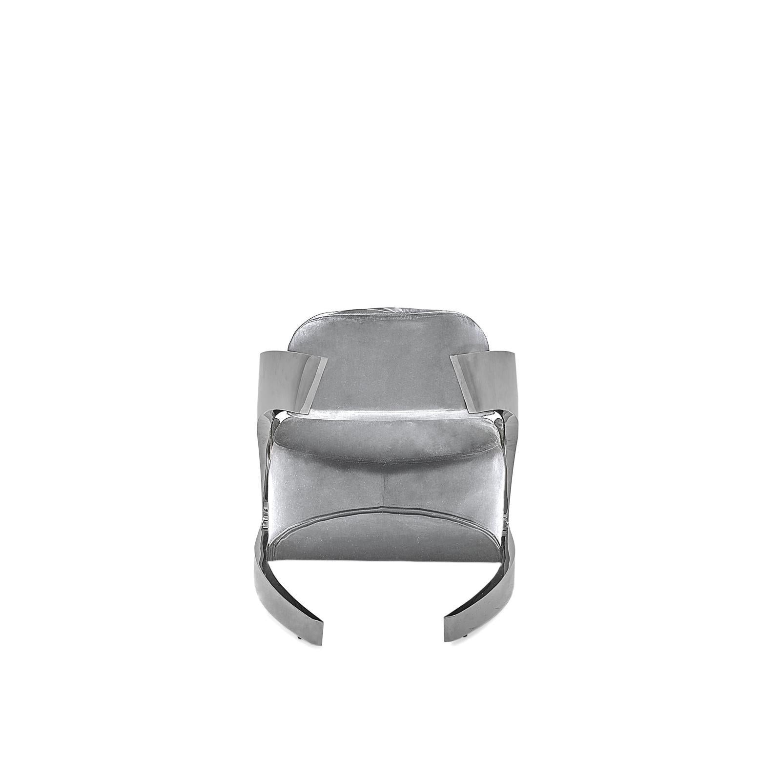 Zetta Polished Stainless Steel Base Gray Velvet Modern Accent Chair RG