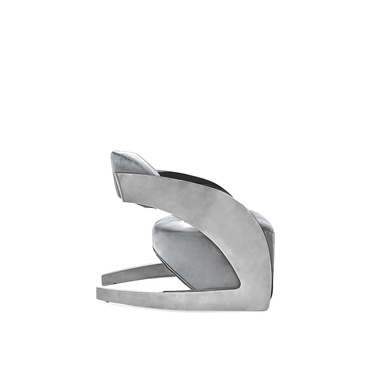 Zetta Polished Stainless Steel Base Gray Velvet Roberto Grassie Accent Chair