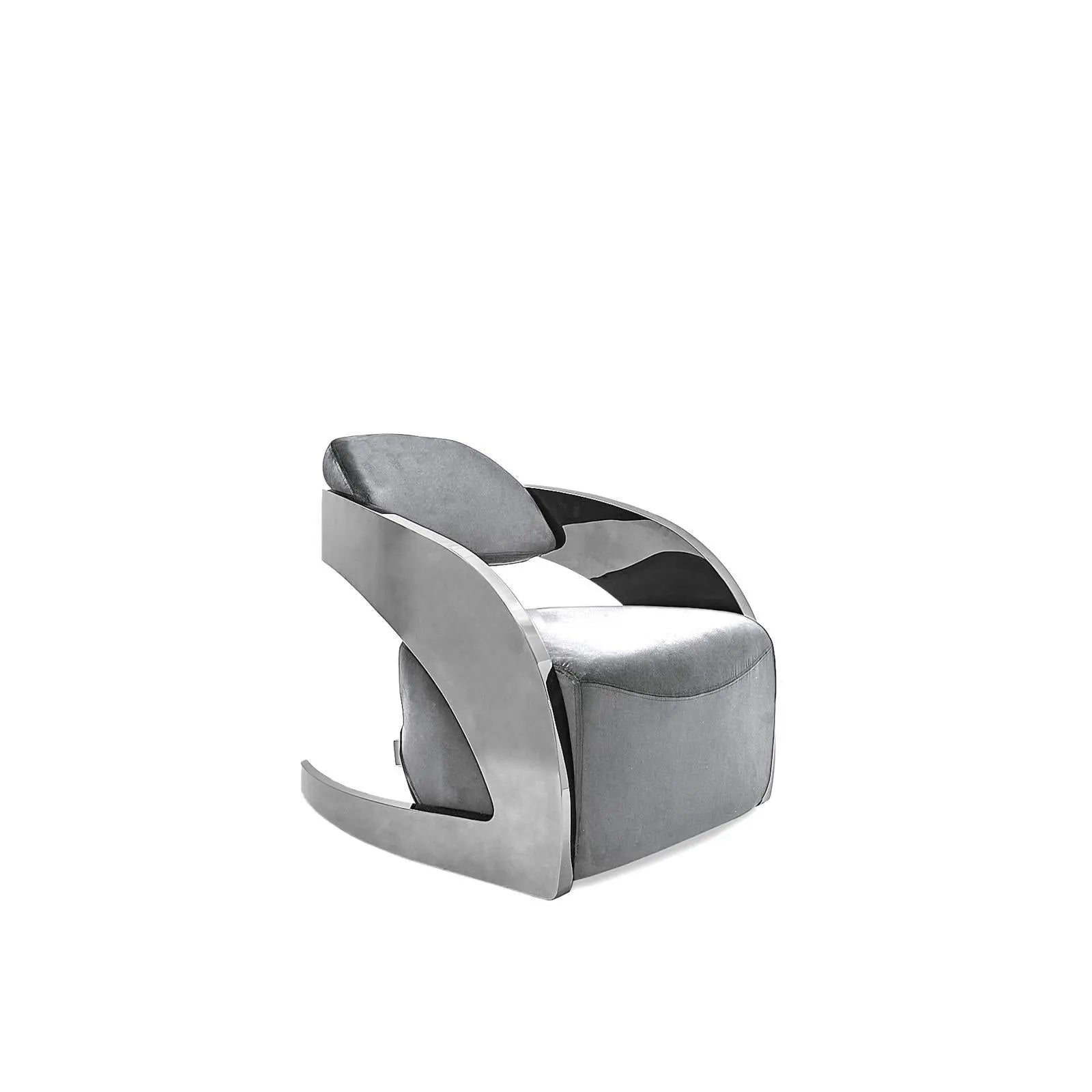 Zetta Polished Stainless Steel Base Gray Velvet Stylish Accent Chair