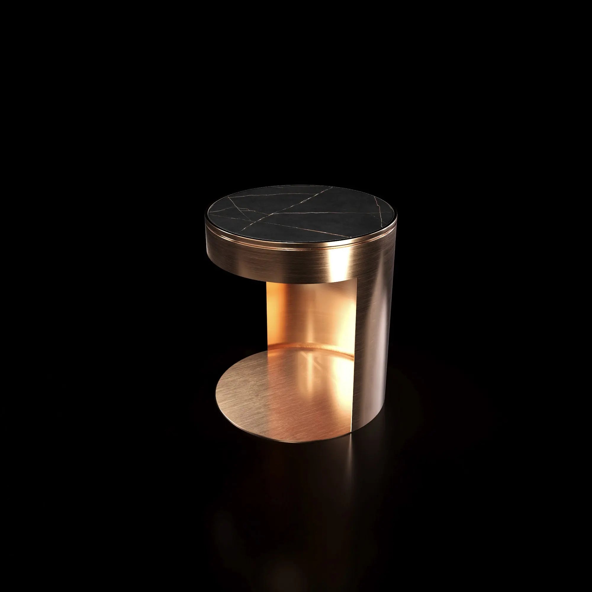 Bottini Small Coffee Round Table Brushed Rose Gold And Black Gold Top