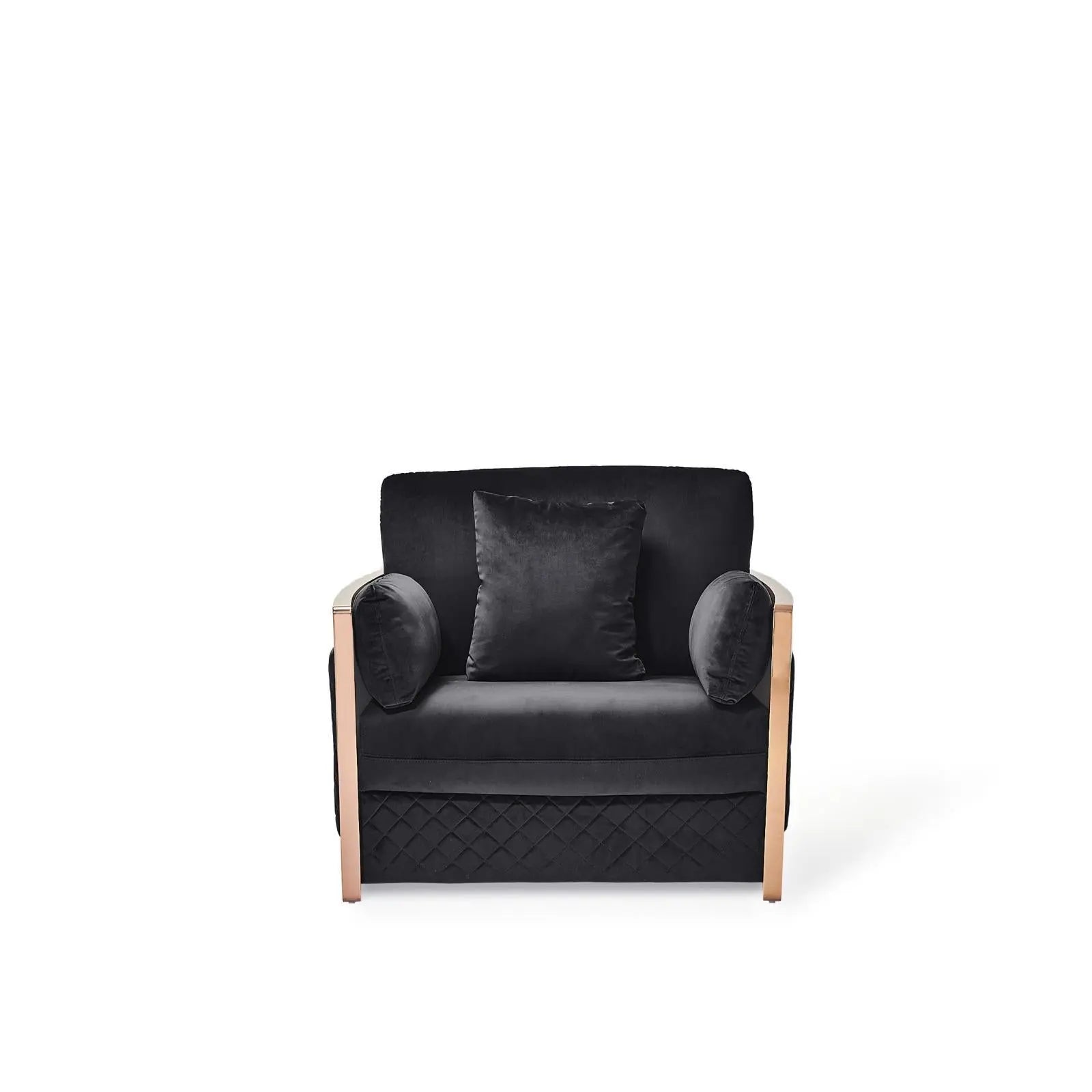 Adagio Rose Gold Polished Stainless Steel Base Black Roberto Grassie Sofa Set RG