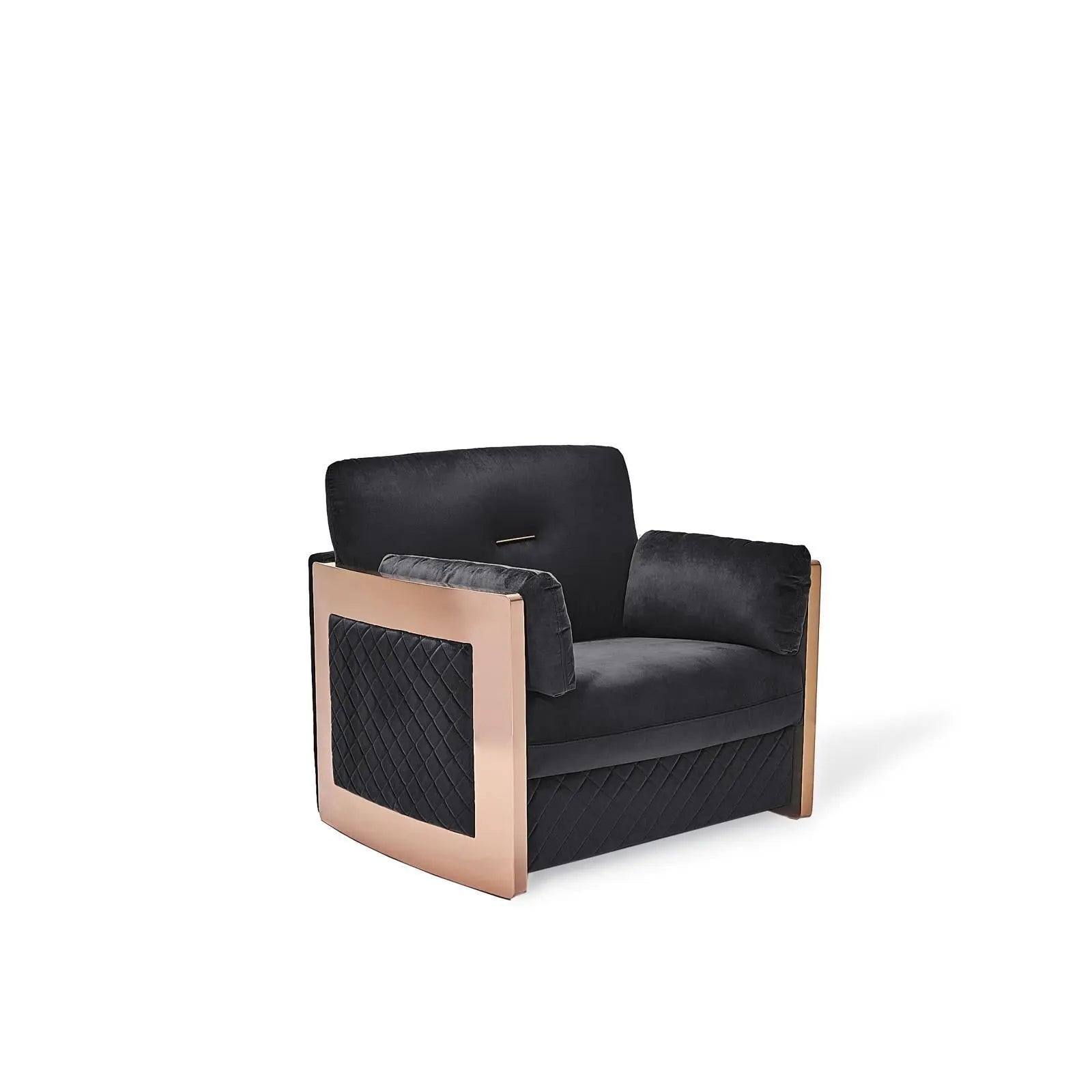 Adagio Rose Gold Polished Stainless Steel Base Black Stylish Sofa Set RG