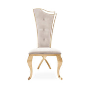 Belladonna Titanium Gold Polished Stainless Steel Base Beige Velvet Dining Chair RG