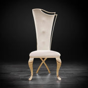 Belladonna Titanium Gold Polished Stainless Steel Base Beige Velvet Modern Dining Chair RG