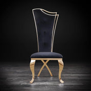 Belladonna Titanium Gold Polished Stainless Steel Base Black Velvet Modern Dining Chair RG