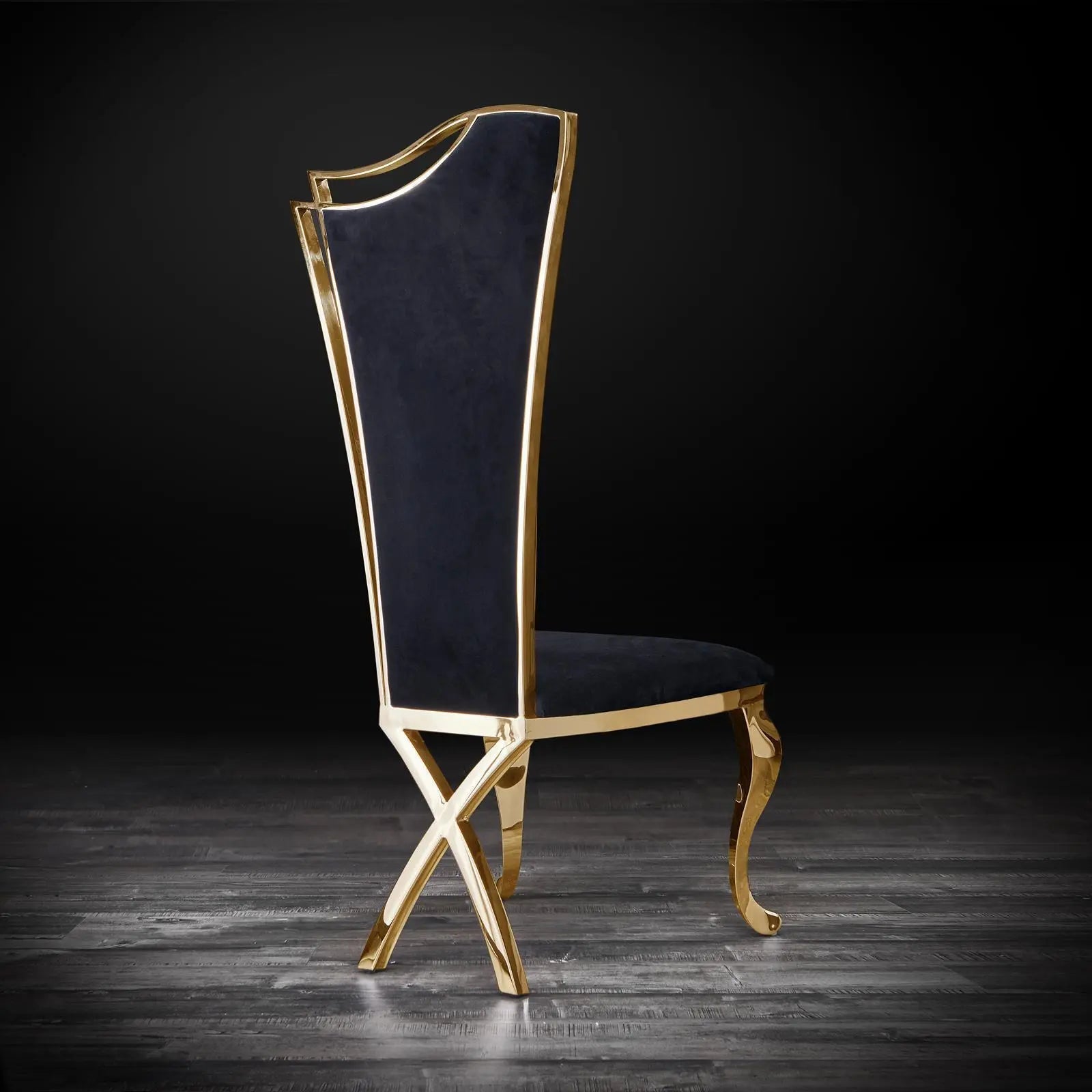Belladonna Titanium Gold Polished Stainless Steel Base Black Velvet Roberto Grassie Dining Chair RG