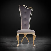 Belladonna Titanium Gold Polished Stainless Steel Base Gray Velvet Modern Dining Chair RG
