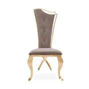 Belladonna Titanium Gold Polished Stainless Steel Base Taupe Velvet Dining Chair RG