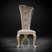 Belladonna Titanium Gold Polished Stainless Steel Base Taupe Velvet Modern Dining Chair RG