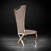 Belladonna Titanium Gold Polished Stainless Steel Base Taupe Velvet Roberto Grassie Dining Chair RG