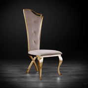 Belladonna Titanium Gold Polished Stainless Steel Base Taupe Velvet Stylish Dining Chair RG