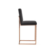 Cameron Rose Gold Polished Stainless Steel Base Black Roberto Grassie Bar Stool RG