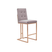 Cameron Rose Gold Polished Stainless Steel Base Gray Stylish Bar Stool RG