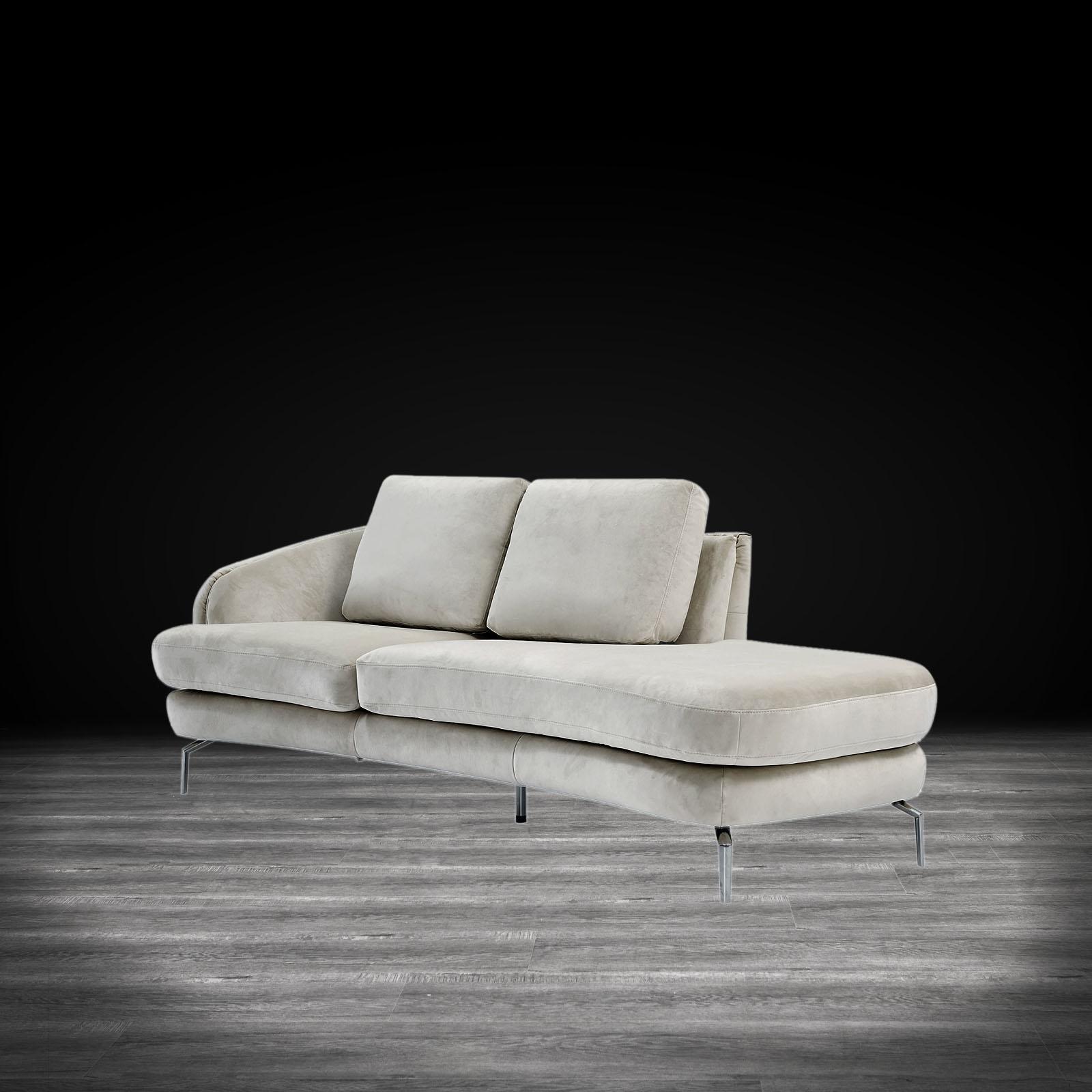 Giulia Chaise Polished Stainless Steel Base Beige Luxury Sofa Set RG