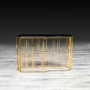 Lorensia Titanium Gold Polished Stainless Steel Base Glass Modern Console Table