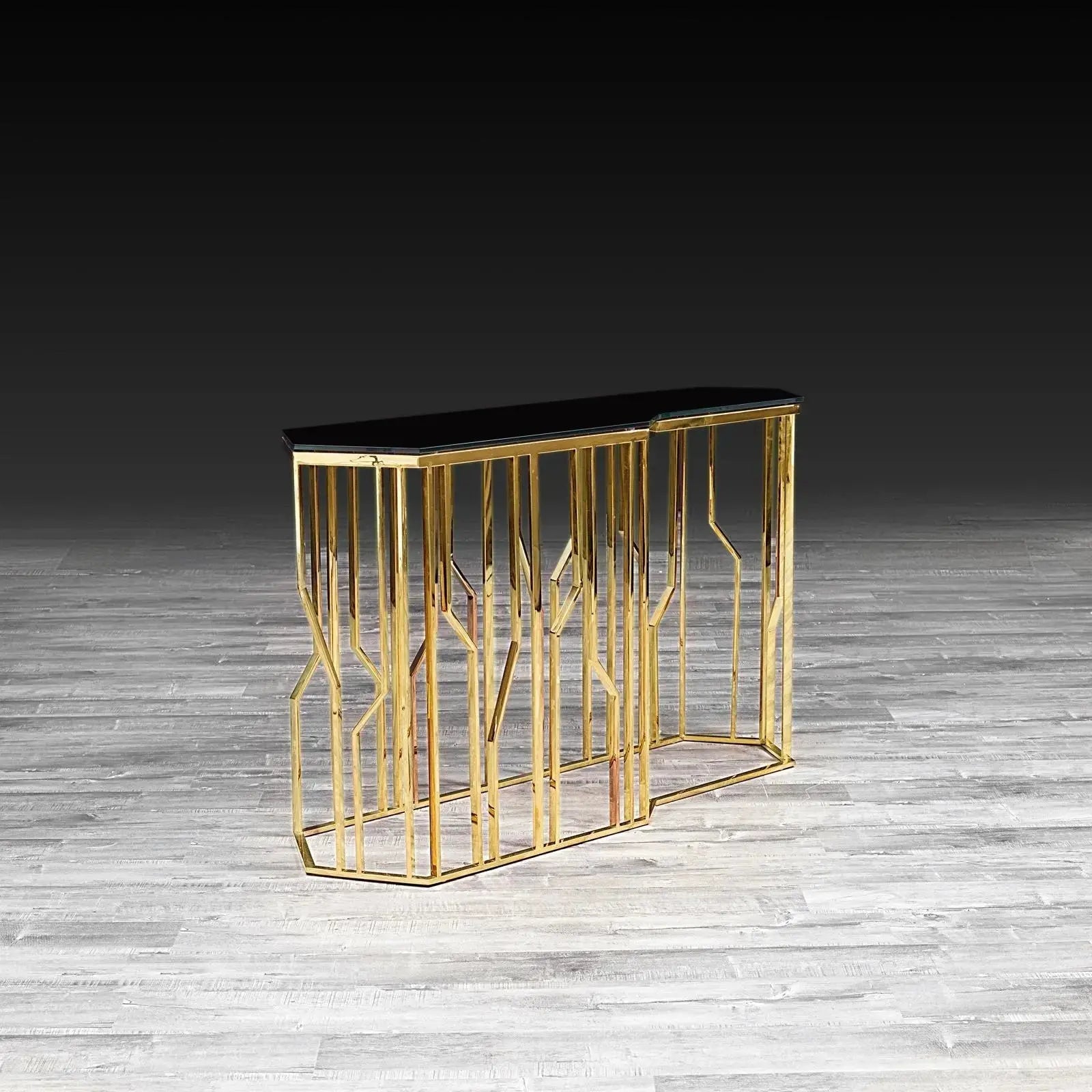 Lorensia Titanium Gold Polished Stainless Steel Base Glass Stylish Console Table