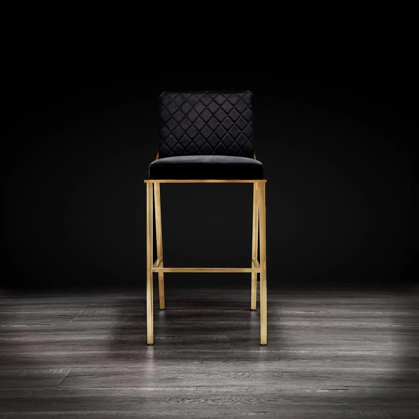 Nolan Titanium Gold Brushed Stainless Steel Base Black Luxury Counter Stool